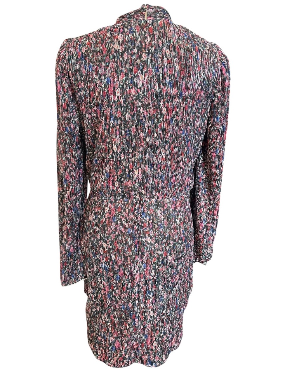 Saylor Bernadette draped faux wrap floral metallic‎ long sleeve cocktail dress L - Picture 3 of 15